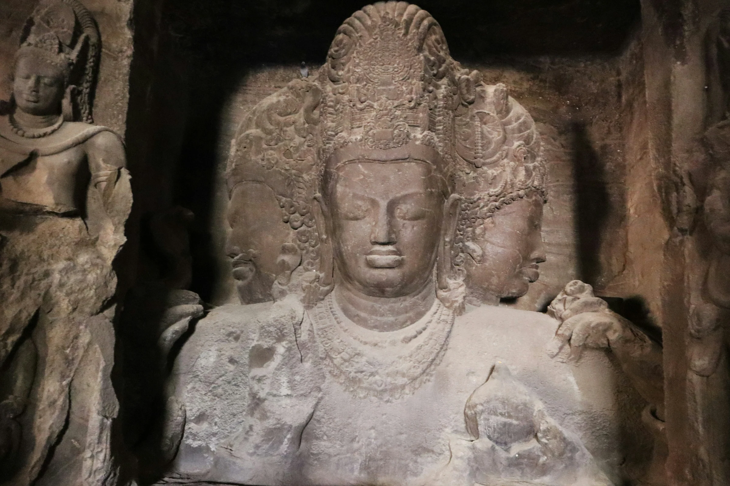 A carved figure in the Elephanta caves